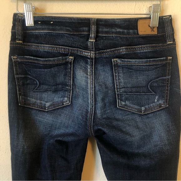 American Eagle Factory Destroyed Dark Denim Stretch Jegging Jeans Woman’s Size 0 - Picture 9 of 12